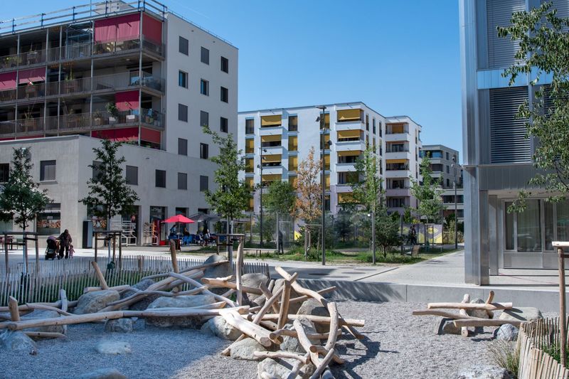 Étape 1 de l'écoquartier des Plaines-du-Loup – Place centrale du quartier - Place Buissonnière – Ville de Lausanne