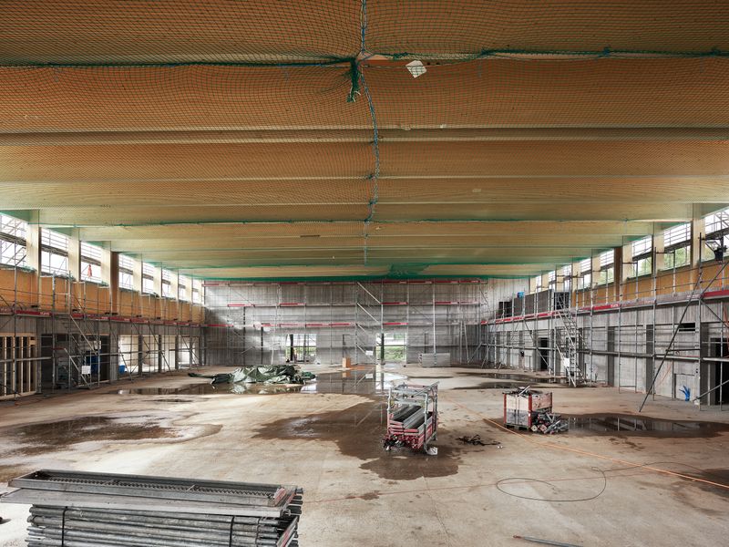 Mehrzweckhalle Hitzkirch – Mehrzweckhalle als Dreifachturnhalle, Baustellenzustand – Bild: © Roman Weyeneth