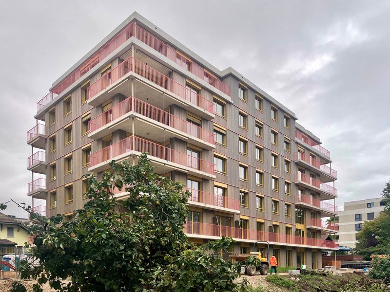 Immeuble de logements coopératifs, PSBL et PPE – Vue depuis l'arrière du bâtiment – Liengme Mechkat architectes