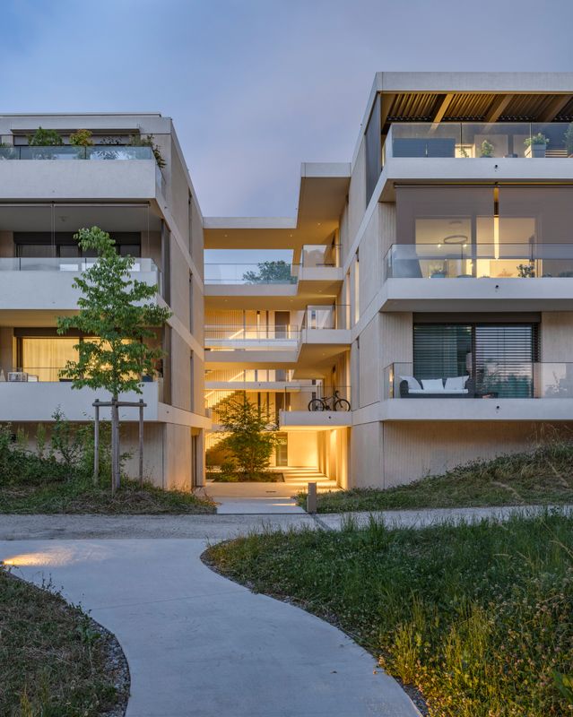 Le Parc des Crêts – Le Parc des Crêts - Accès à l'îlot depuis la promenade centrale – Cerutti architectes SA