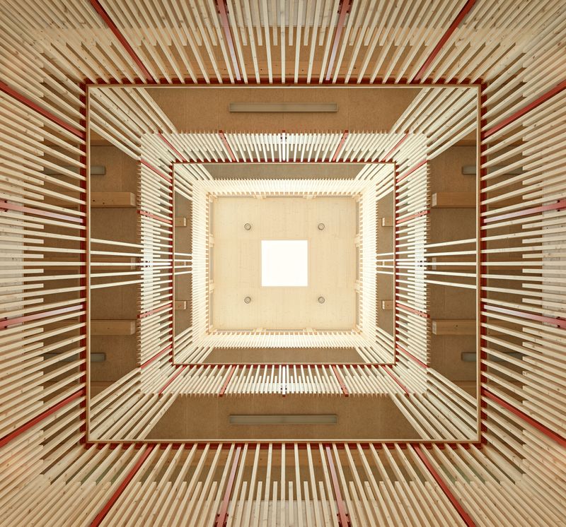 Erweiterung Schulanlage Muoshof Malters – Atrium mit Blick von unten – Roland Bernath