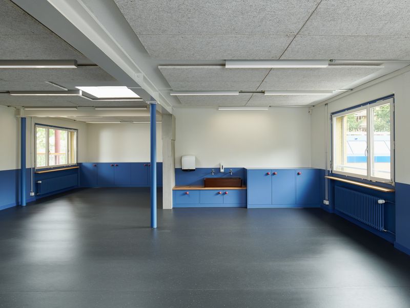 Kindergarten Mööslistrasse, Zürich – Neue Schreinermöbel ergänzen ReUse-Bauteile. – Fotograf: Theodor Stalder