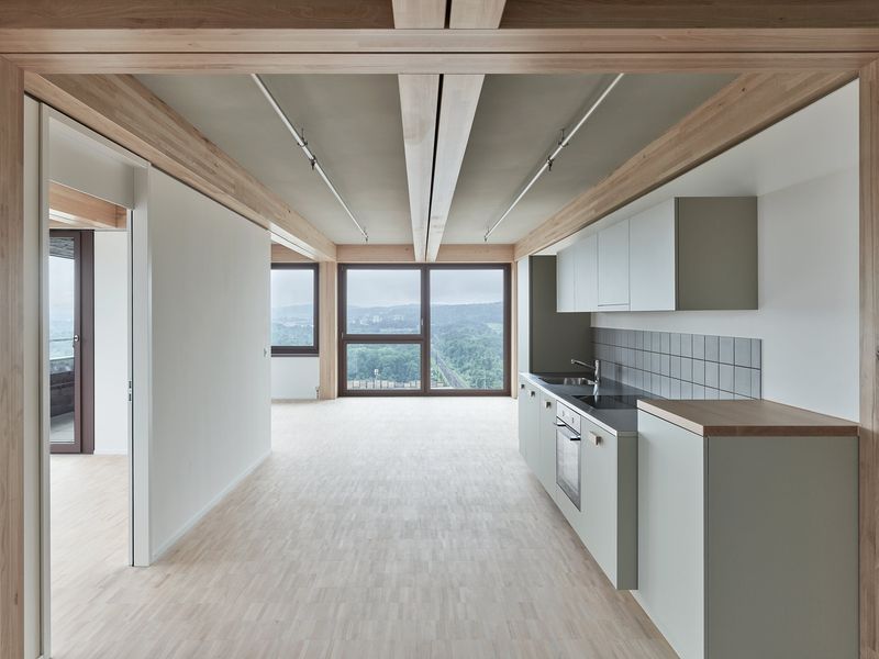 Holz-Hybrid-Hochhaus H1, Zwhatt Areal – Innenraum einer Wohnung – Kuster Frey